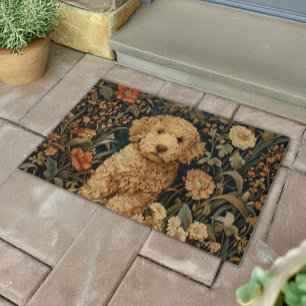 Goldendoodle Puppy in William Morris Style Garden Doormat