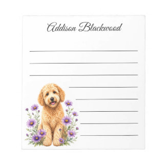 Goldendoodle Purple Daisies Lined Personalized Notepad