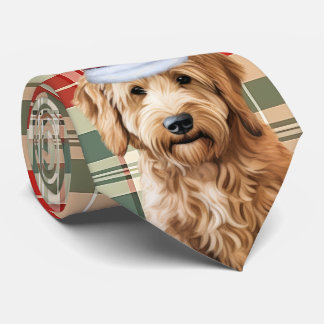 Goldendoodle Red Green Plaid Holiday Christmas Tie