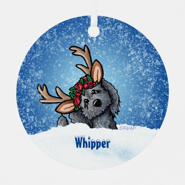 Goldendoodle Reindeer Christmas Metal Ornament (Front)