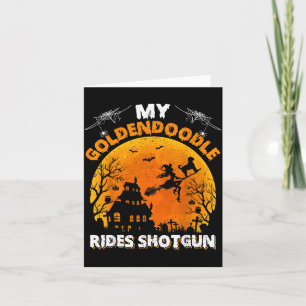 Goldendoodle Rides Shot Goldendoodle Dog Halloween Card
