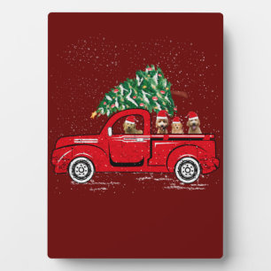Goldendoodle Riding Red Truck Santa Christmas Paja Plaque
