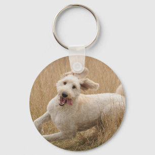 Goldendoodle Runs Through Grass Keychain