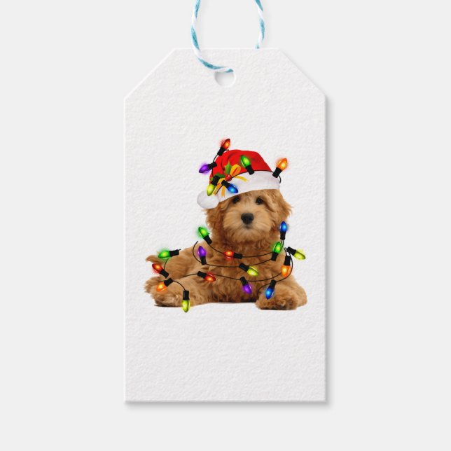 Goldendoodle Santa Dog Gift Tags (Front)