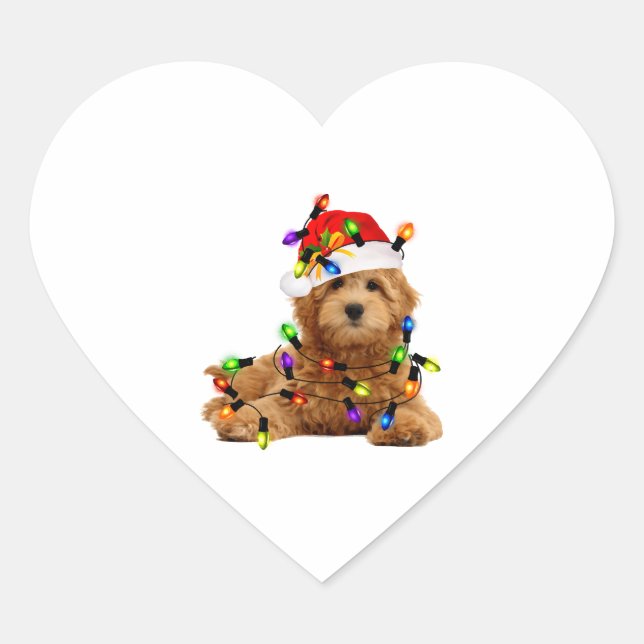 Goldendoodle Santa Dog Heart Sticker (Front)