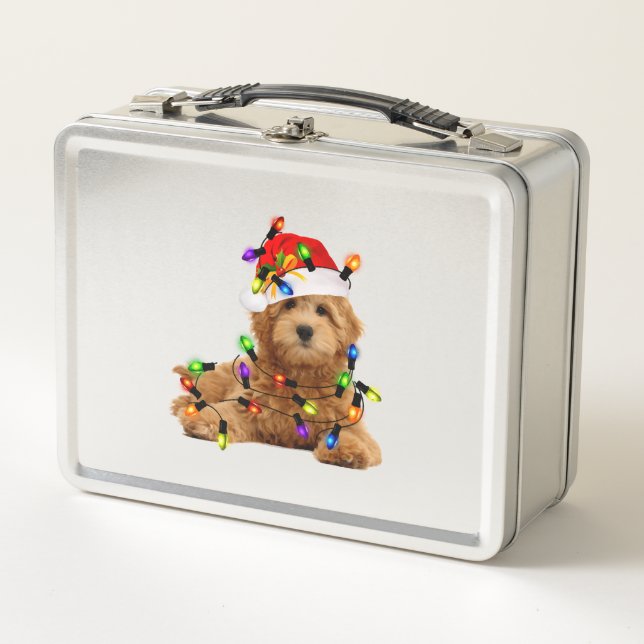 Goldendoodle Santa Dog Metal Lunch Box (Front)
