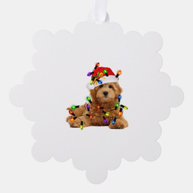 Goldendoodle Santa Dog Ornament Card (Front)
