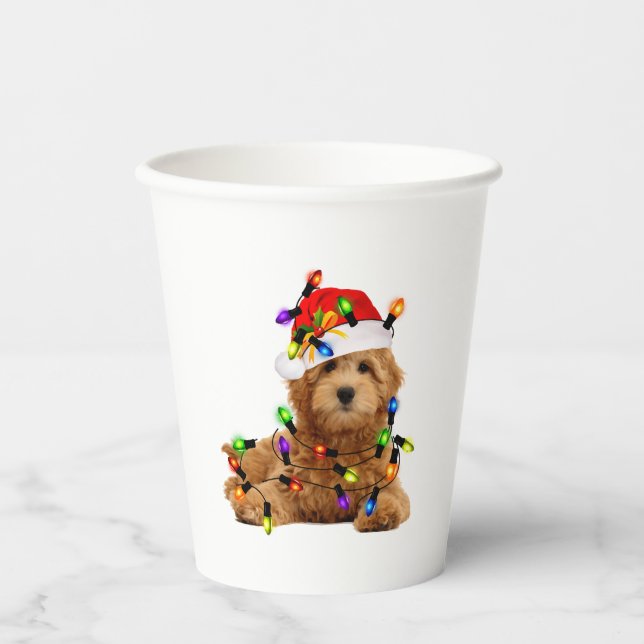 Goldendoodle Santa Dog Paper Cups (Front)