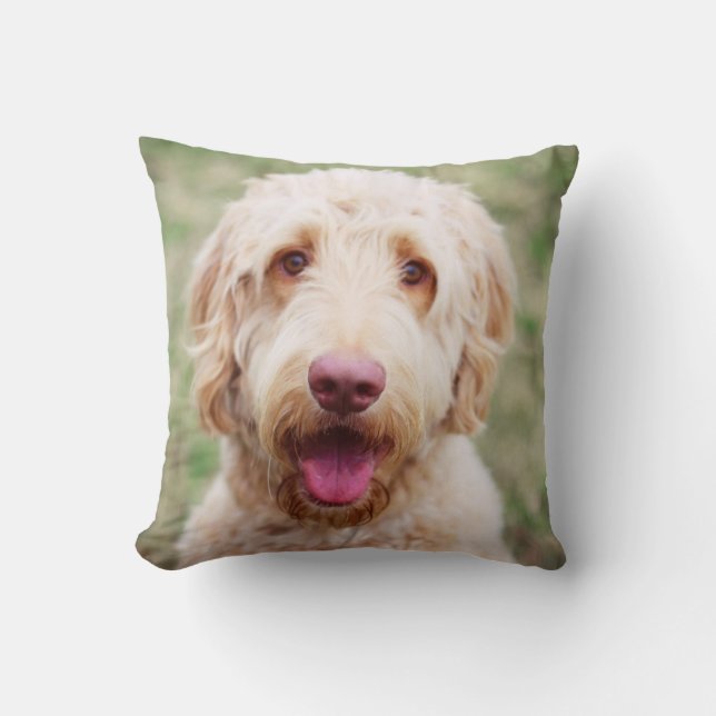 Goldendoodle Smiling Throw Pillow (Front)