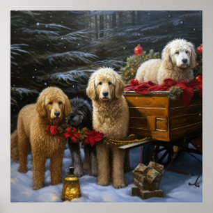 Goldendoodle Snowy Sleigh Christmas Decor