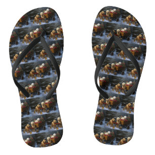 Goldendoodle Snowy Sleigh Christmas Decor Flip Flops