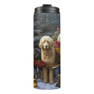 Goldendoodle Snowy Sleigh Christmas Decor   Thermal Tumbler