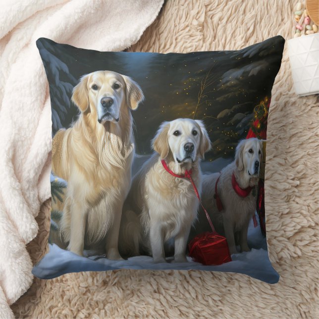 Goldendoodle Snowy Sleigh Christmas Decor Throw Pillow (Blanket)