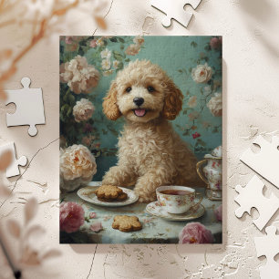 Goldendoodle Tea Party Art Jigsaw Puzzle