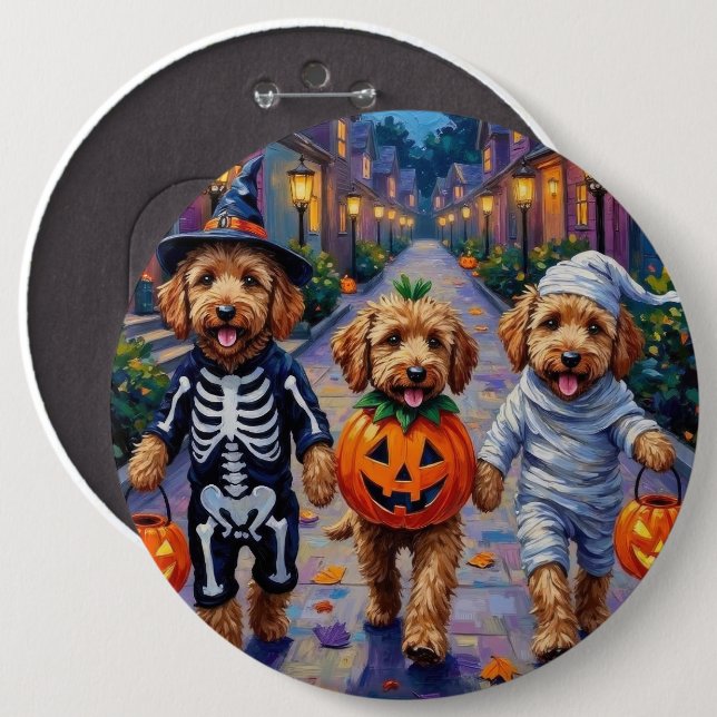 Goldendoodle Trick-or-Treating Halloween Costumes 6 Inch Round Button (Front & Back)