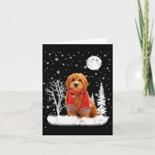 Goldendoodle Under Moonlight Snow Christmas Pajama Card