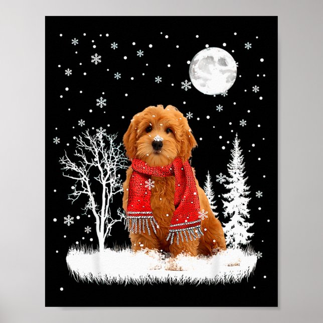 Goldendoodle Under Moonlight Snow Christmas Pajama Poster (Front)