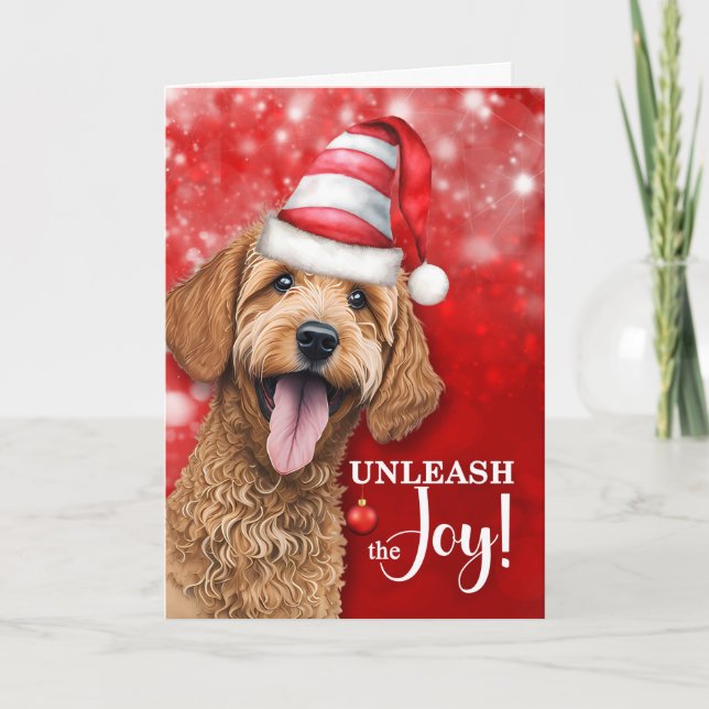 Goldendoodle Unleash the Joy Christmas Holiday Card (Front)