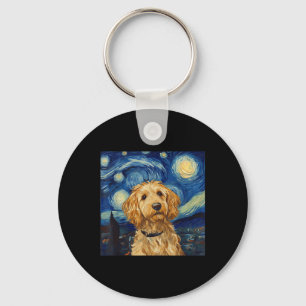 Goldendoodle Van Gogh Starry Night Keychain