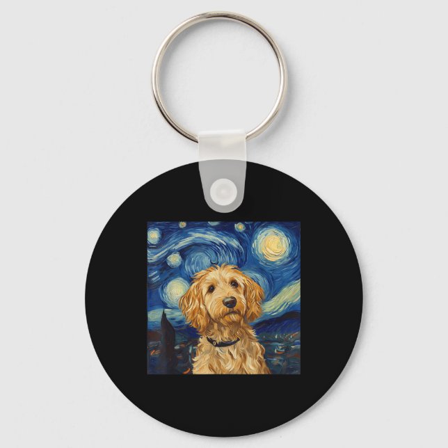 Goldendoodle Van Gogh Starry Night  Keychain (Front)