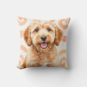 Goldendoodle Watercolor Spiral Swirl Art Throw Pillow