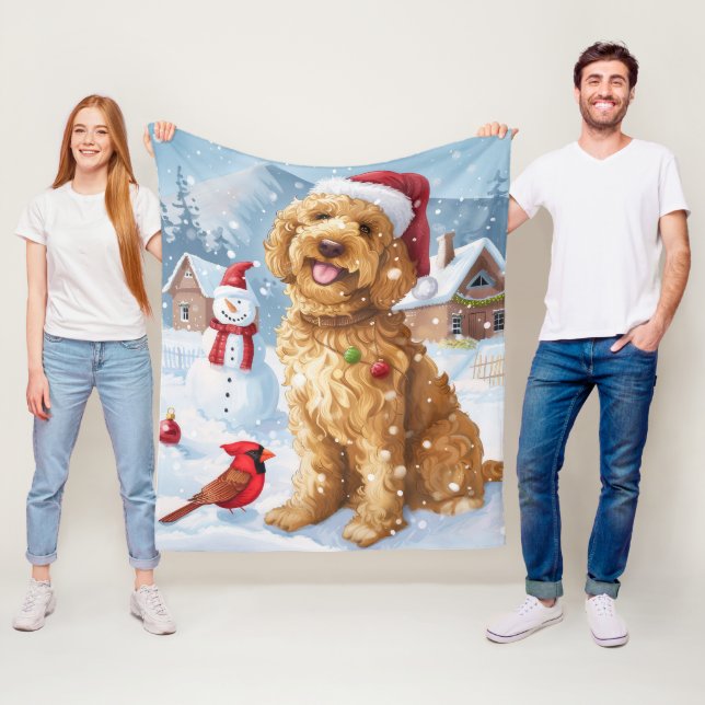 Goldendoodle Winter Wonderland Christmas Joy Fleece Blanket (In Situ)