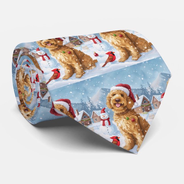 Goldendoodle Winter Wonderland Christmas Joy Tie (Rolled)
