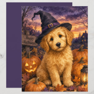Goldendoodle Witch Hat Pumpkin Scrapbook Paper