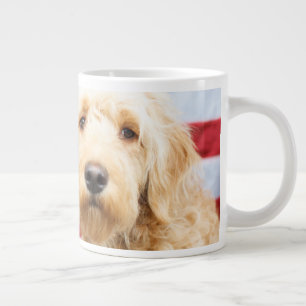 Goldendoodle With American Flag Large Coffee Mug