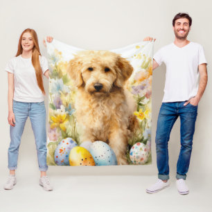Goldendoodle with Easter Eggs Fleece Blanket