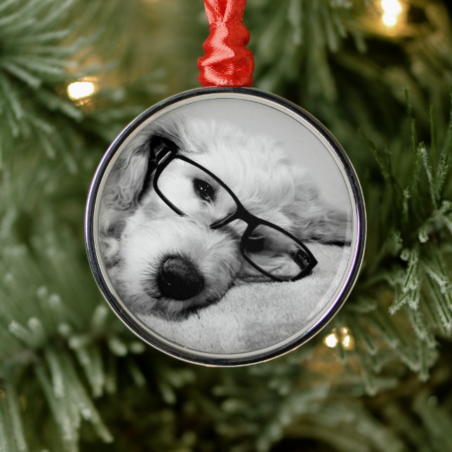 Goldendoodle With Glasses Metal Ornament (Tree)