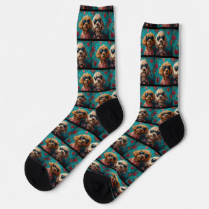 Goldendoodle With Heart Roses Valentine's Day Socks