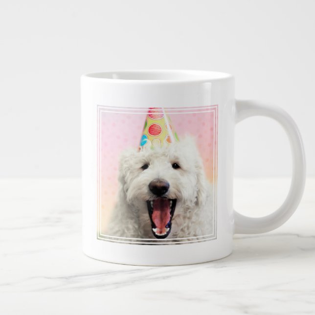Goldendoodle With Party Hat Large Coffee Mug (Right)