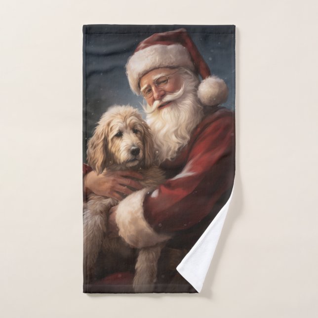 Goldendoodle With Santa Claus Festive Christmas Bath Towel Set (Hand Towel)