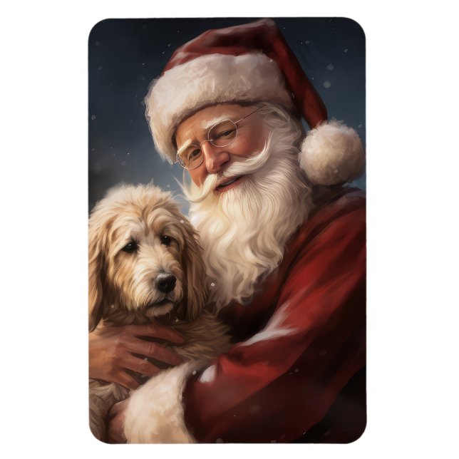 Goldendoodle With Santa Claus Festive Christmas Magnet (Vertical)