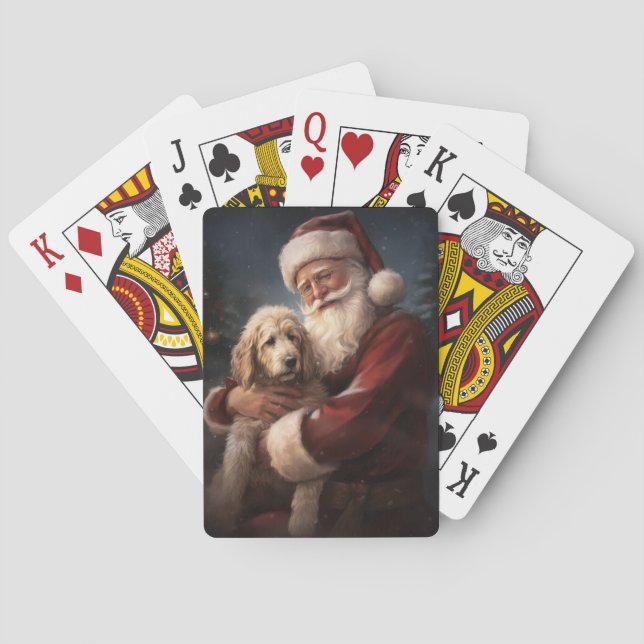 Goldendoodle With Santa Claus Festive Christmas Playing Cards (Back)