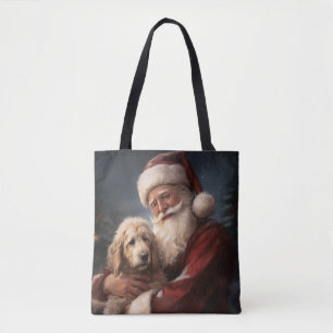 Goldendoodle With Santa Claus Festive Christmas Tote Bag