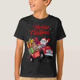 Goldendoodle With Santa Claus In Red Truck Dog T-Shirt