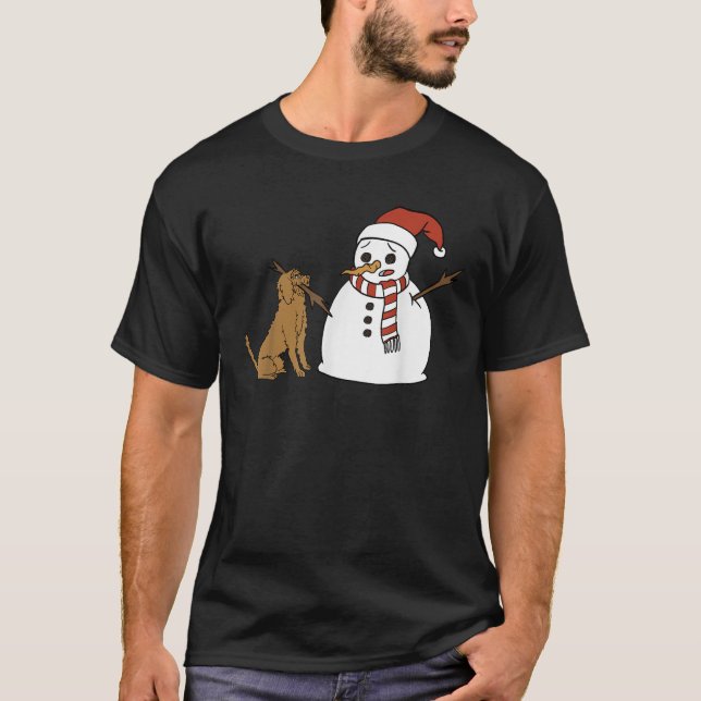 Goldendoodle With Snowman Christmas  Dog T-Shirt (Front)