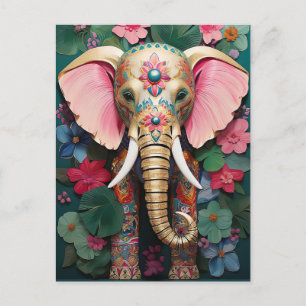 goldener Elefant mit bunten Blumen Postcard