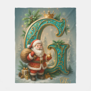 Goldenes Initial G mit Weihnachtsmann und Krone Fleece Blanket