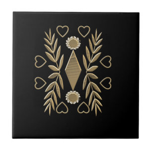 Goldenes Ornament auf schwarzen Hintergrund Tile