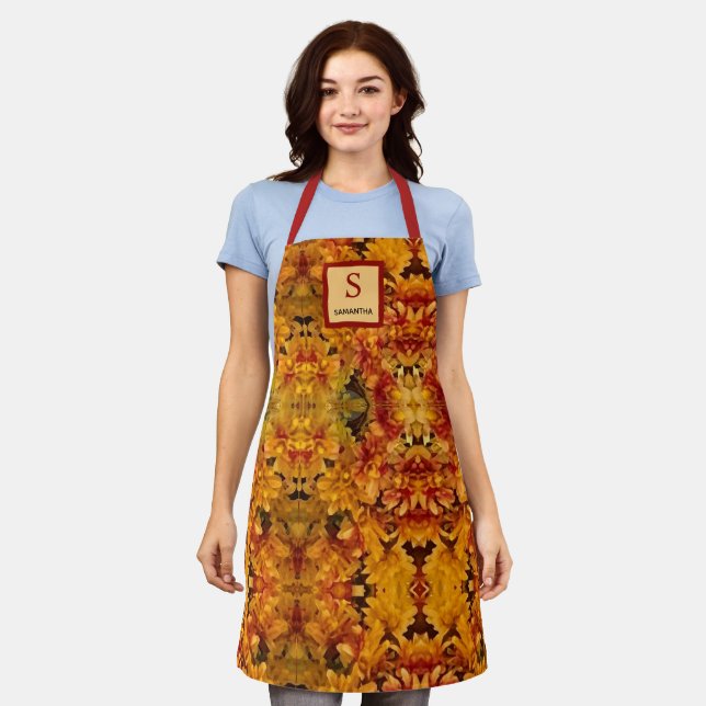 Goldenrod Close-up Editable Monogram Apron (Worn)