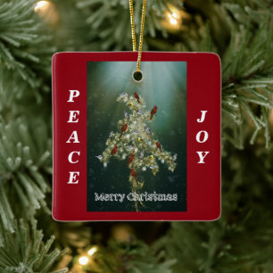 Goldenrod & Songbirds Christmas Greeting Ceramic Ornament