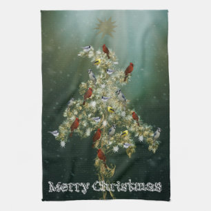 Goldenrod & Songbirds Christmas Greeting Kitchen Towel
