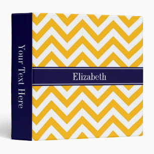 Goldenrod White LG Chevron Navy Blue Name Monogram Binder