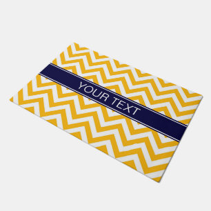 Goldenrod White LG Chevron Navy Blue Name Monogram Doormat