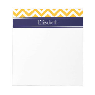 Goldenrod White LG Chevron Navy Blue Name Monogram Notepad