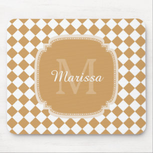 Goldenrod Yellow Checkered Monogram With Name Mouse Pad