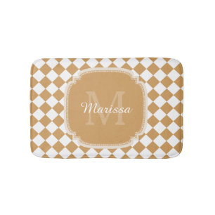 Goldenrod Yellow Chequered Monogram With Name Bath Mat